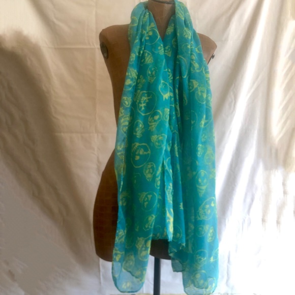 Long Kooky Scull Scarves/Wraps 1-Turquoise, 1- Tangerine - Picture 5 of 8